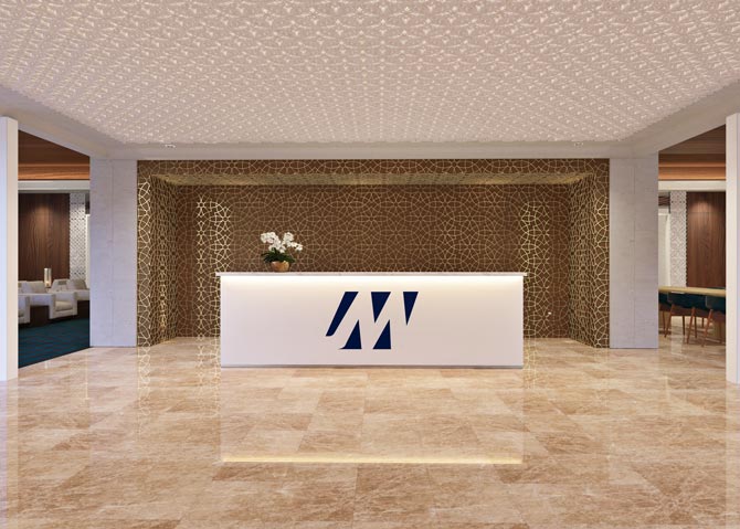 Logo Mockup quầy lễ tân khách sạn
