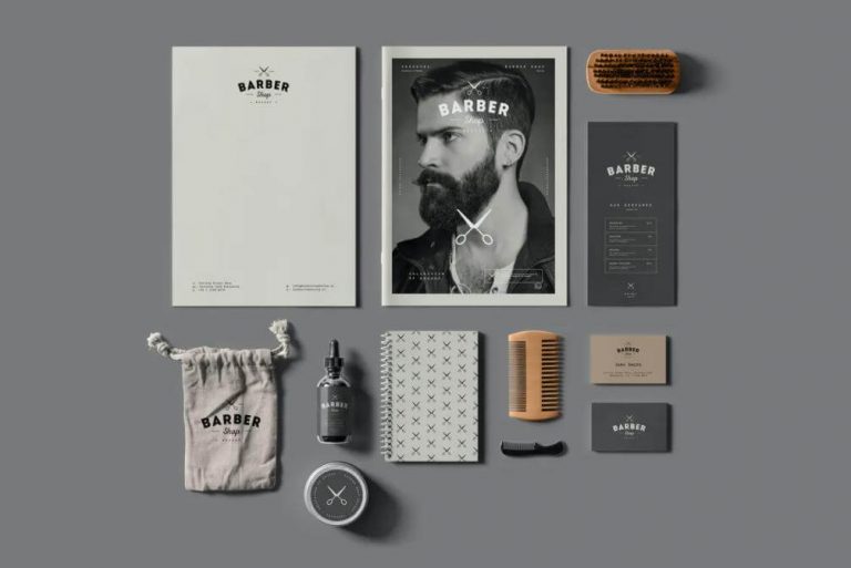 Mockup thương hiệu cửa hàng tóc