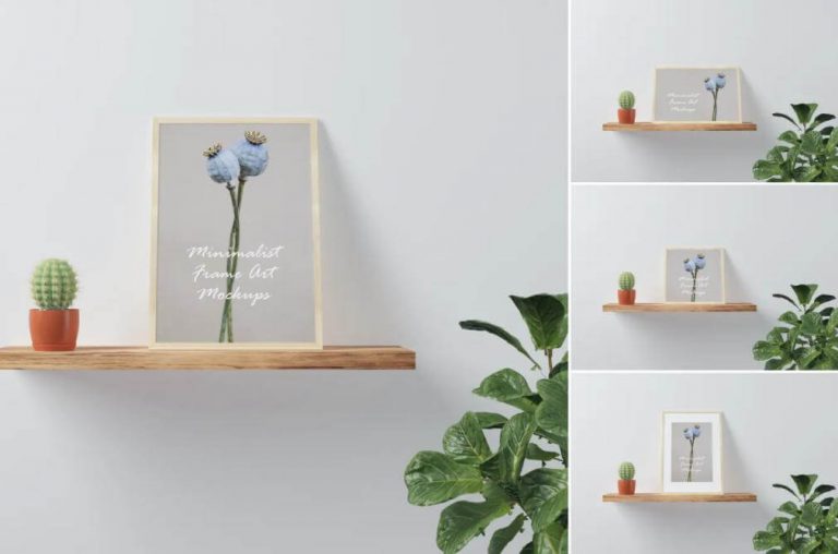 Mockup khung ảnh trên kệ