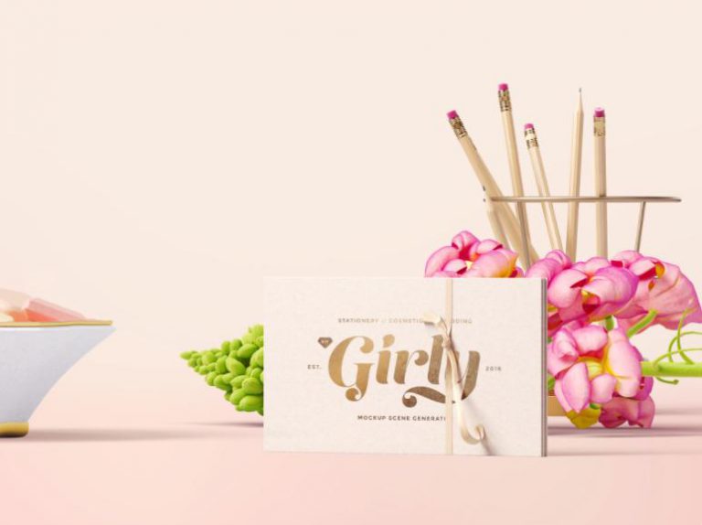 Mockup name card màu hồng nữ tính