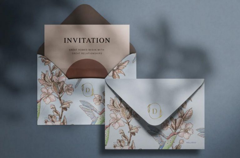Mockup phong thư và thiệp cưới