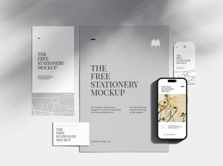 Mockup nhận diện thương hiệu văn phòng với lớp bóng đổ