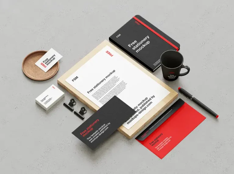 Mockup bộ nhận diện thương hiệu trên nền bê tông