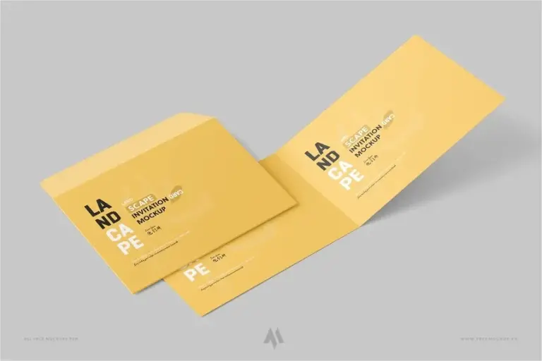 Mockup phong bì kèm thiệp mời gập đôi