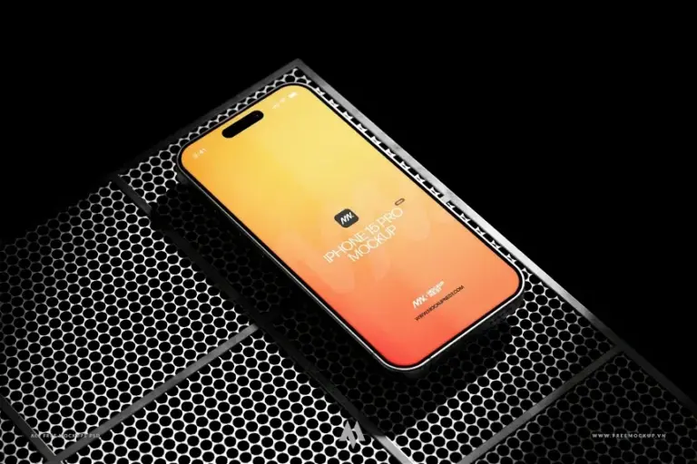 Mockup iphone 15 pro trên tấm kim loại