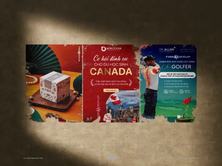 Mockup poster quảng cáo bị xé rách