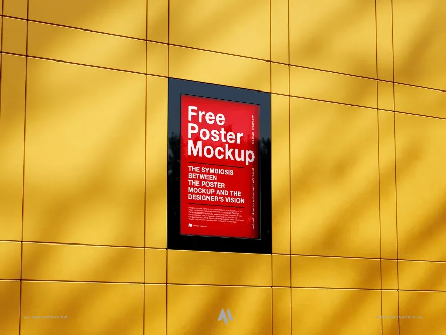 Mockup poster trên nền vàng