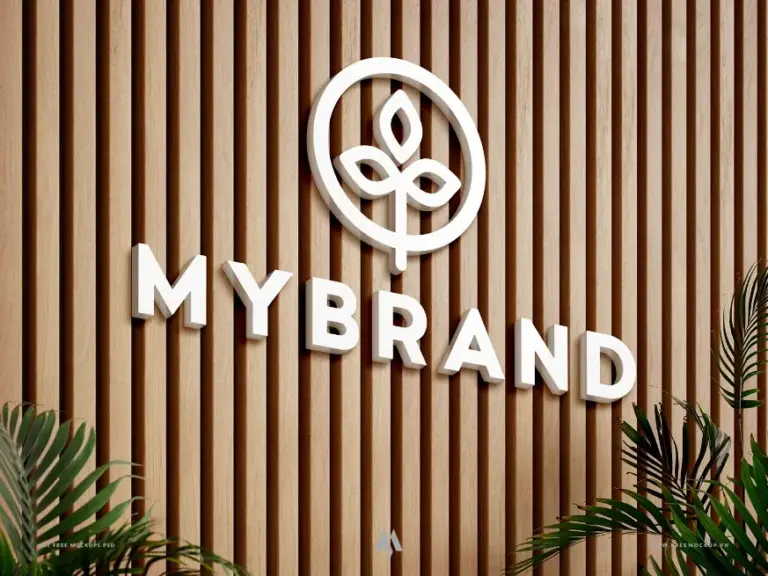 Mockup logo trên vách gỗ