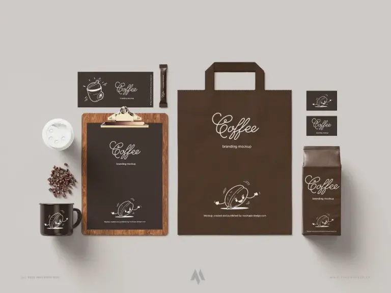 Mockup bộ nhận diện thương hiệu Coffee