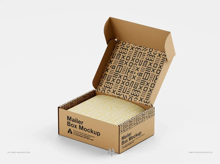 Mockup hộp giấy bìa carton sóng