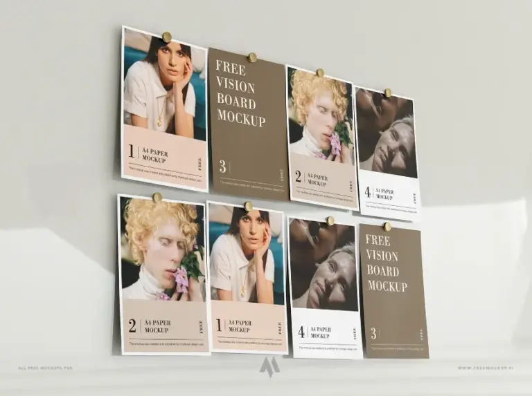 Mockup tờ thông báo đính trên bảng tin