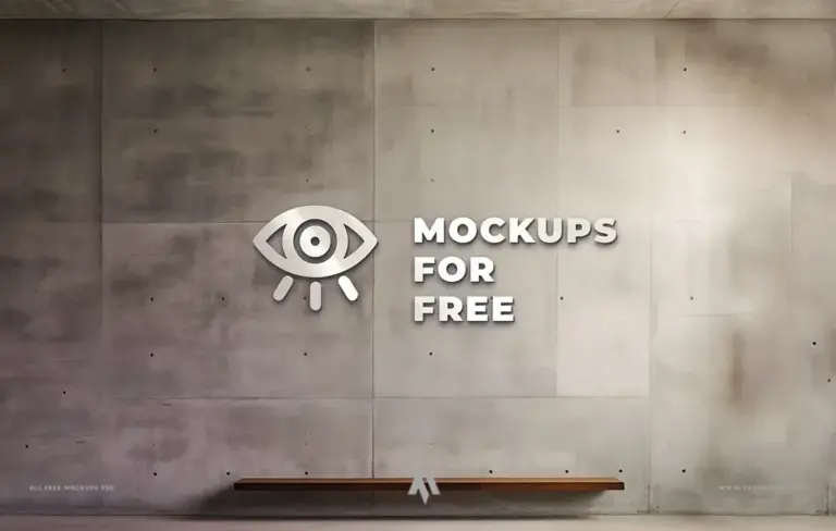 Mockup logo kim loại trên tường