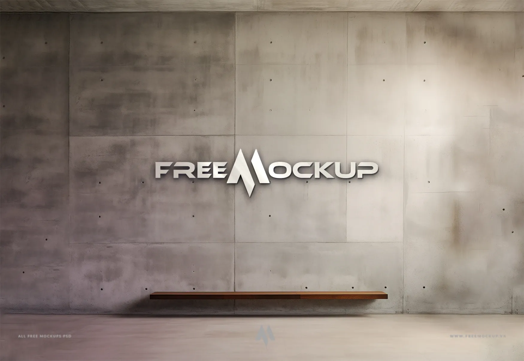 Mockup logo kim loại trên tường