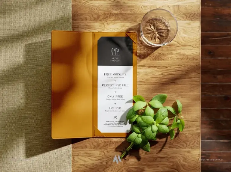 Mockup menu nhà hàng bìa da