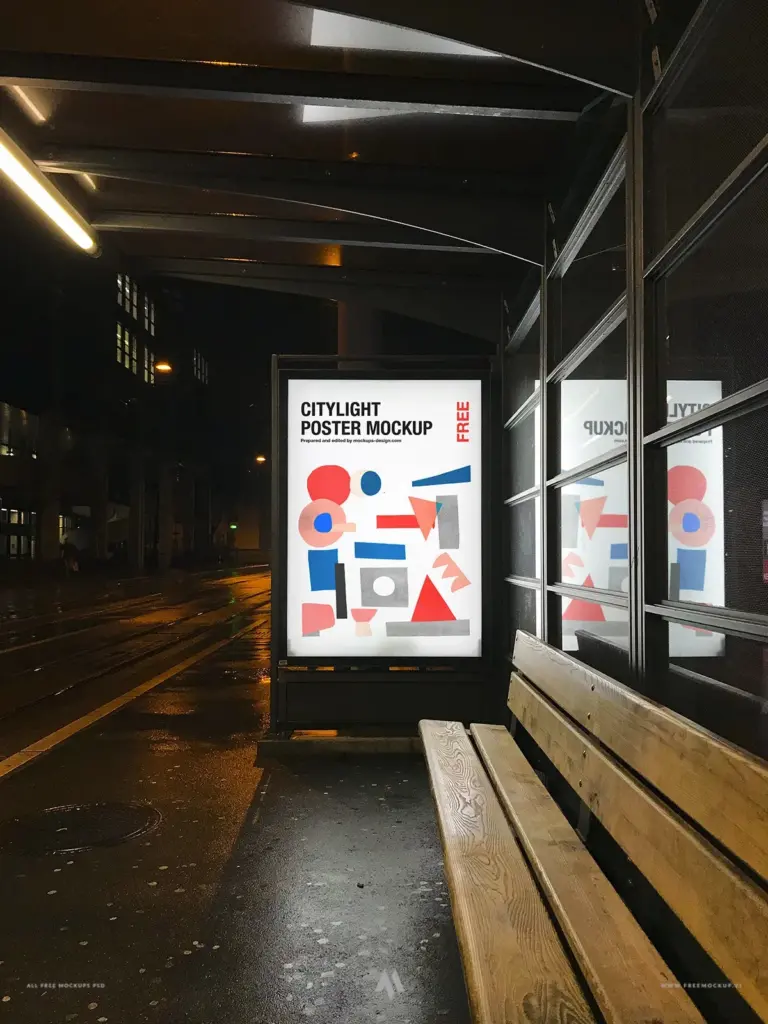 Mockup biển led quảng cáo điểm chờ xe buýt