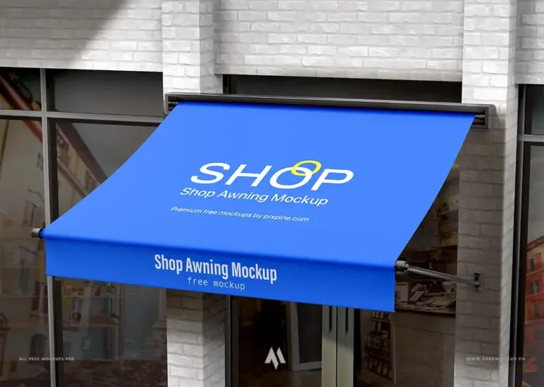 Mockup bạt mái hiên cửa hàng