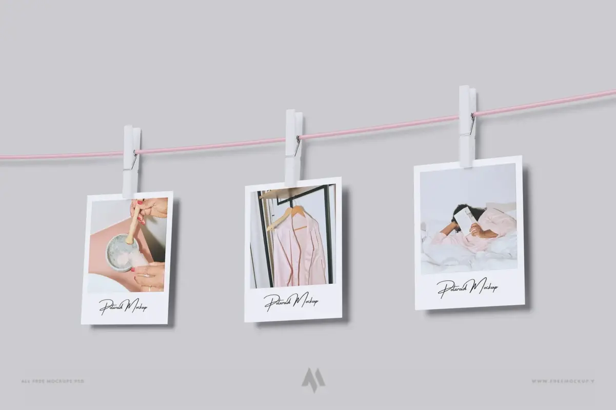 Mockup ảnh kẹp trên dây