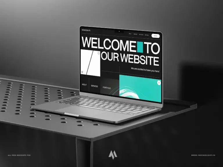 Mockup macbook trên bàn