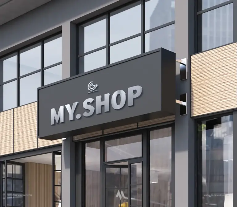 Mockup biển mặt tiền cửa hàng