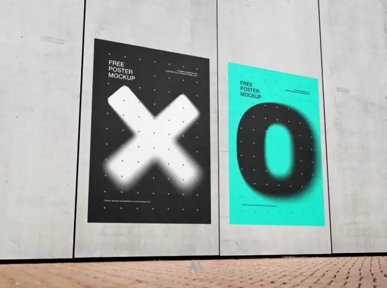 Mockup poster dán trên tường