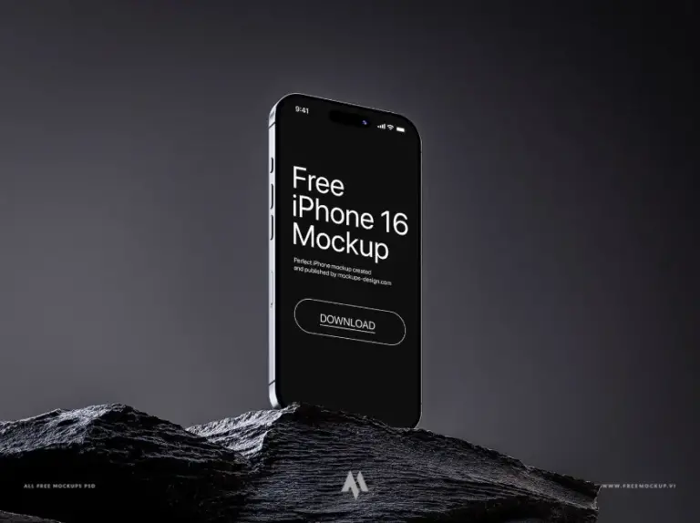 Mockup iphone 16 nền tối màu