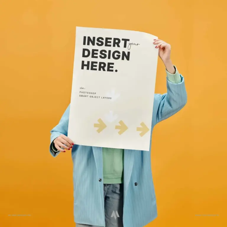 Mockup poster có người cầm tay
