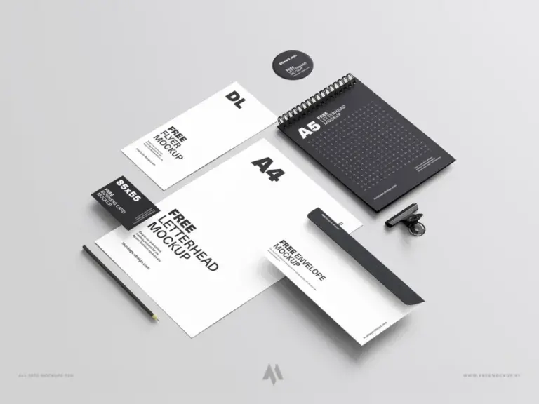 Mockup bộ nhận diện thương hiệu văn phòng