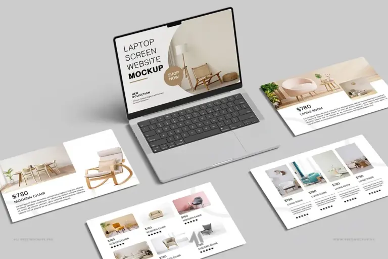 Mockup màn hình laptop và trang web