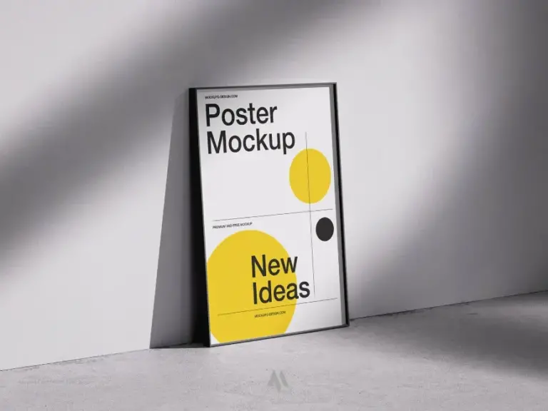 Mockup poster đặt cạnh tường