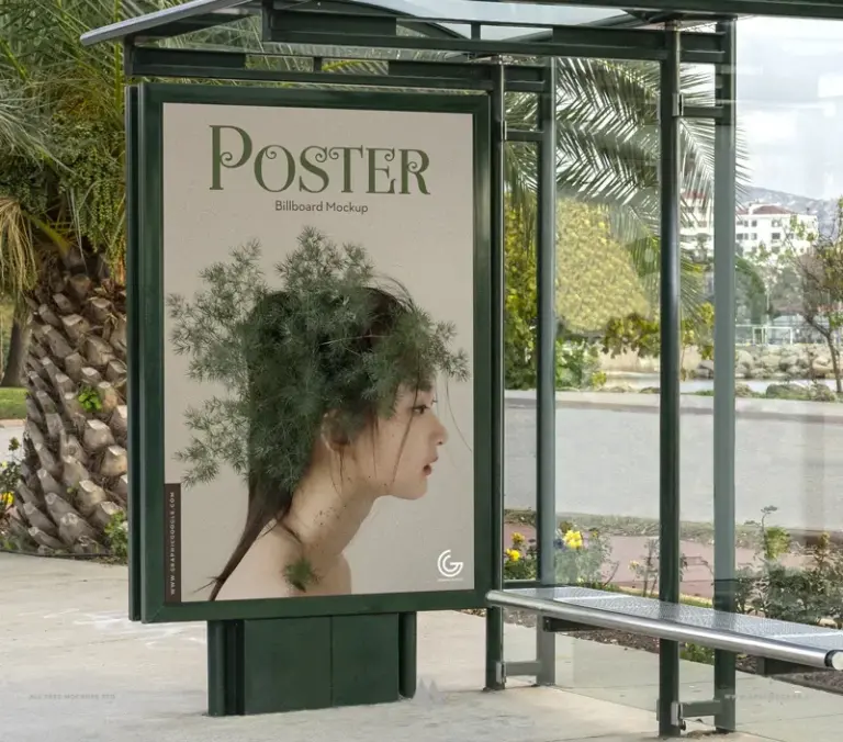 Mockup poster quảng cáo điểm chờ xe buýt