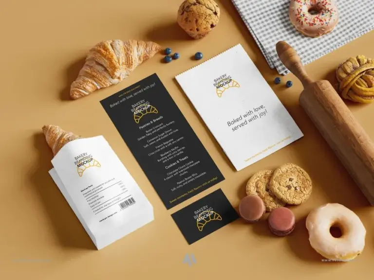 Mockup branding thương hiệu bánh ngọt