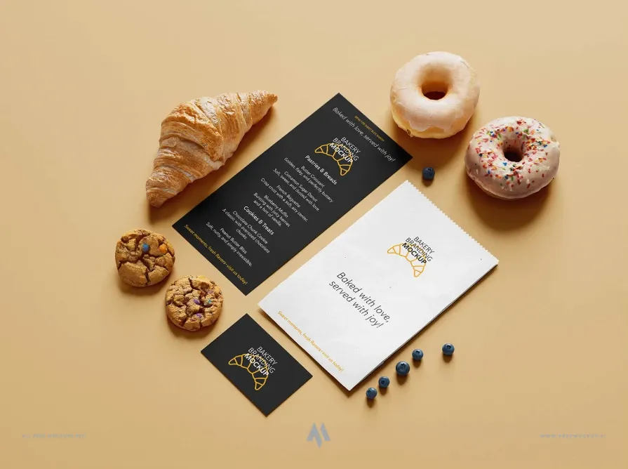 Mockup branding thương hiệu bánh ngọt