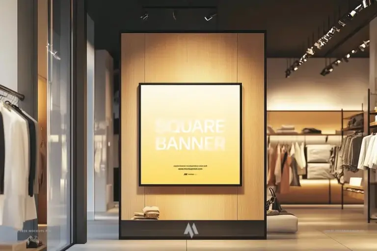 Mockup poster vuông trong shop thời trang