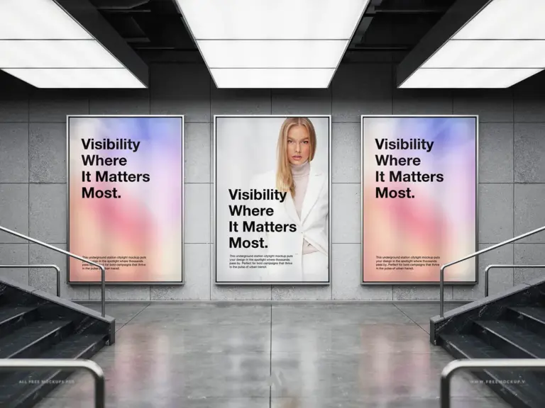Mockup Poster quảng cáo ga tàu điện ngầm