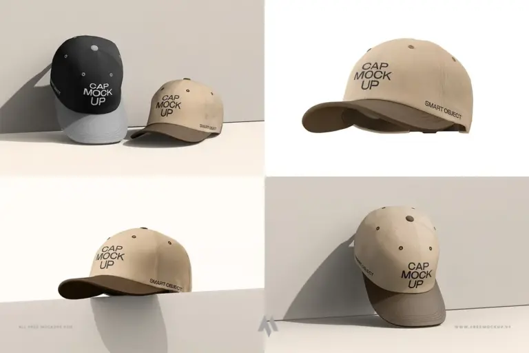 Mockup mũ lưỡi trai mặt trước và sau