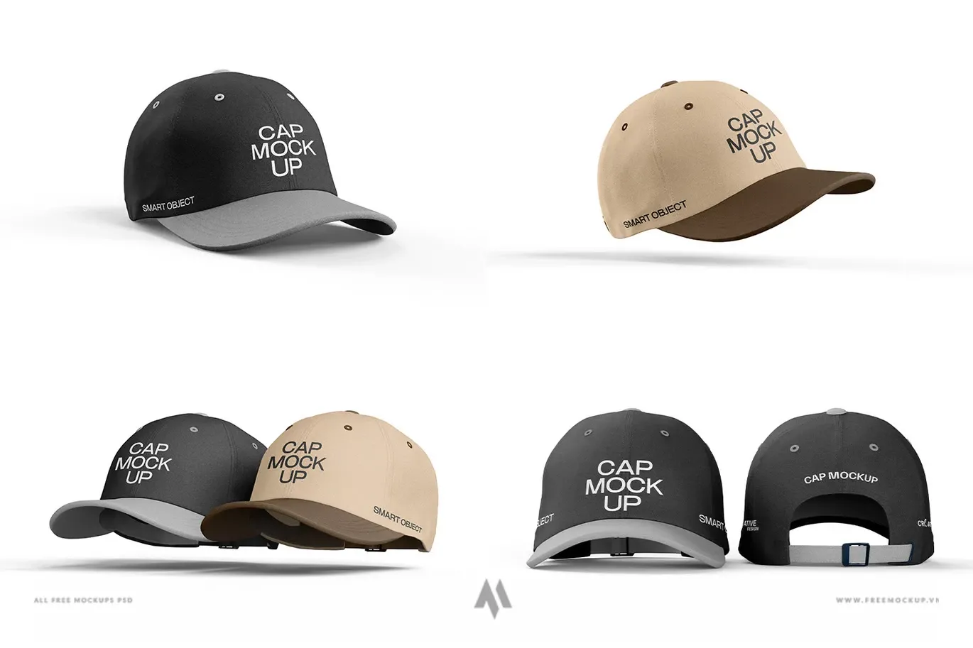Mockup mũ lưỡi trai mặt trước và sau
