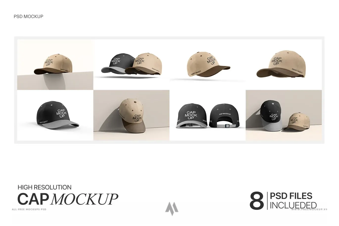 Mockup mũ lưỡi trai mặt trước và sau