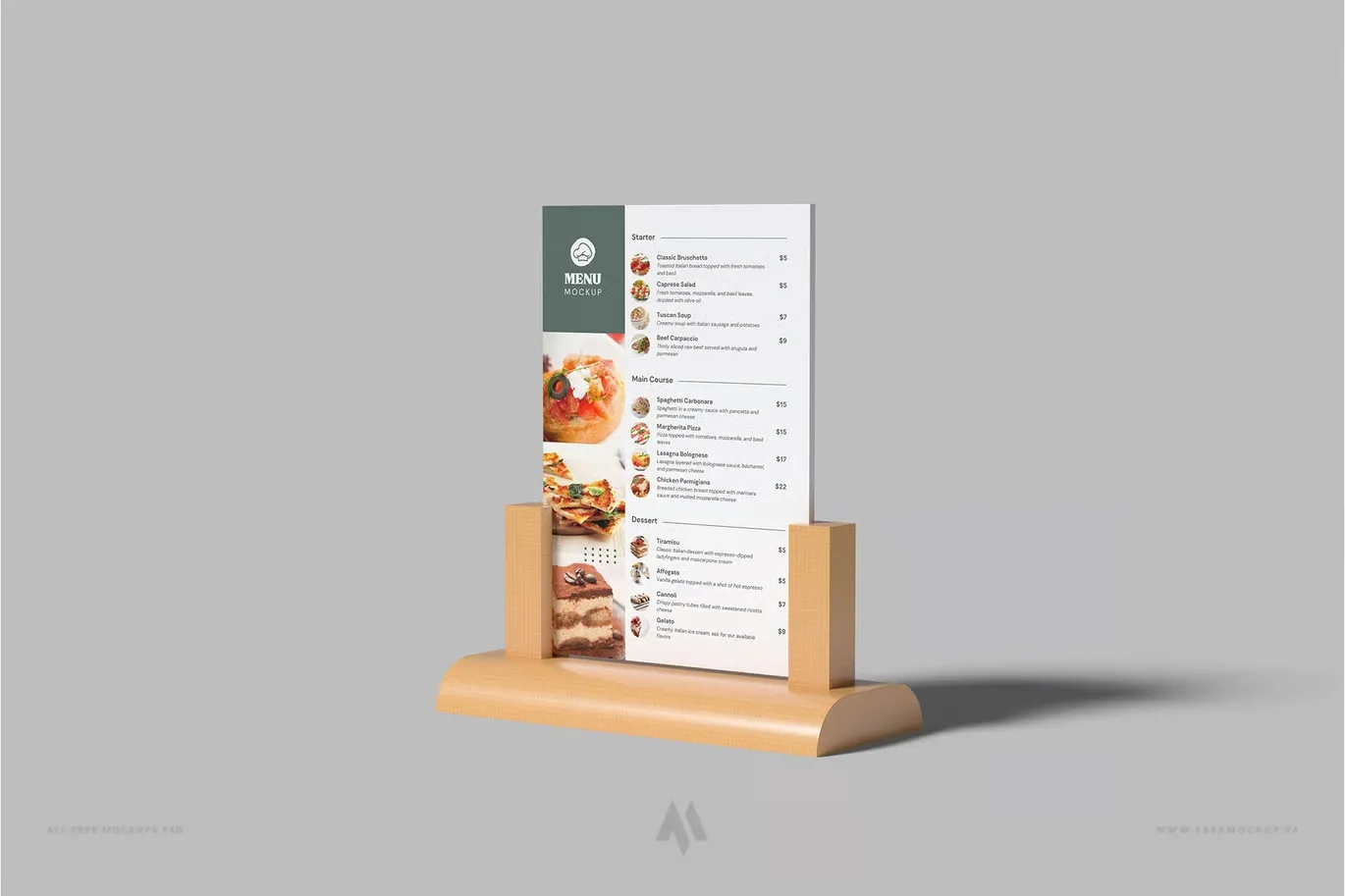 Mockup menu chân kẹp gỗ để bàn