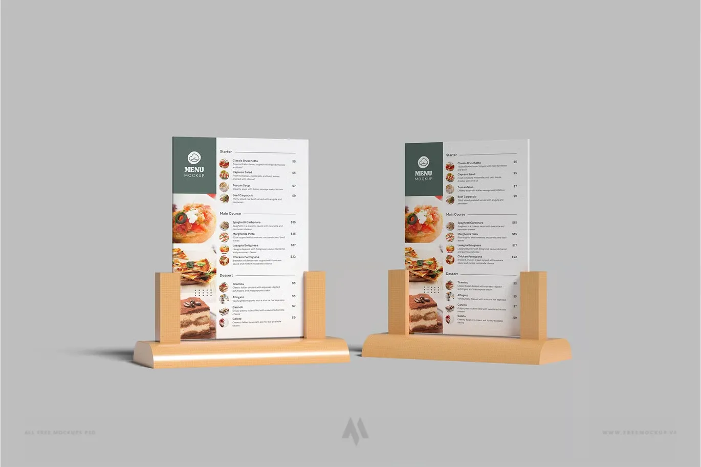 Mockup menu chân kẹp gỗ để bàn