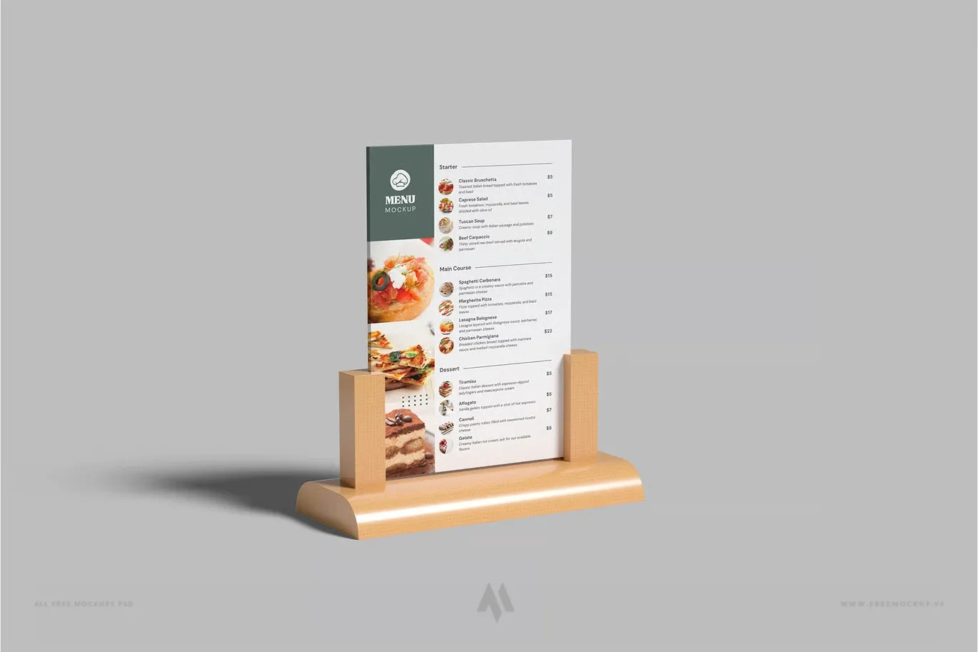 Mockup menu chân kẹp gỗ để bàn