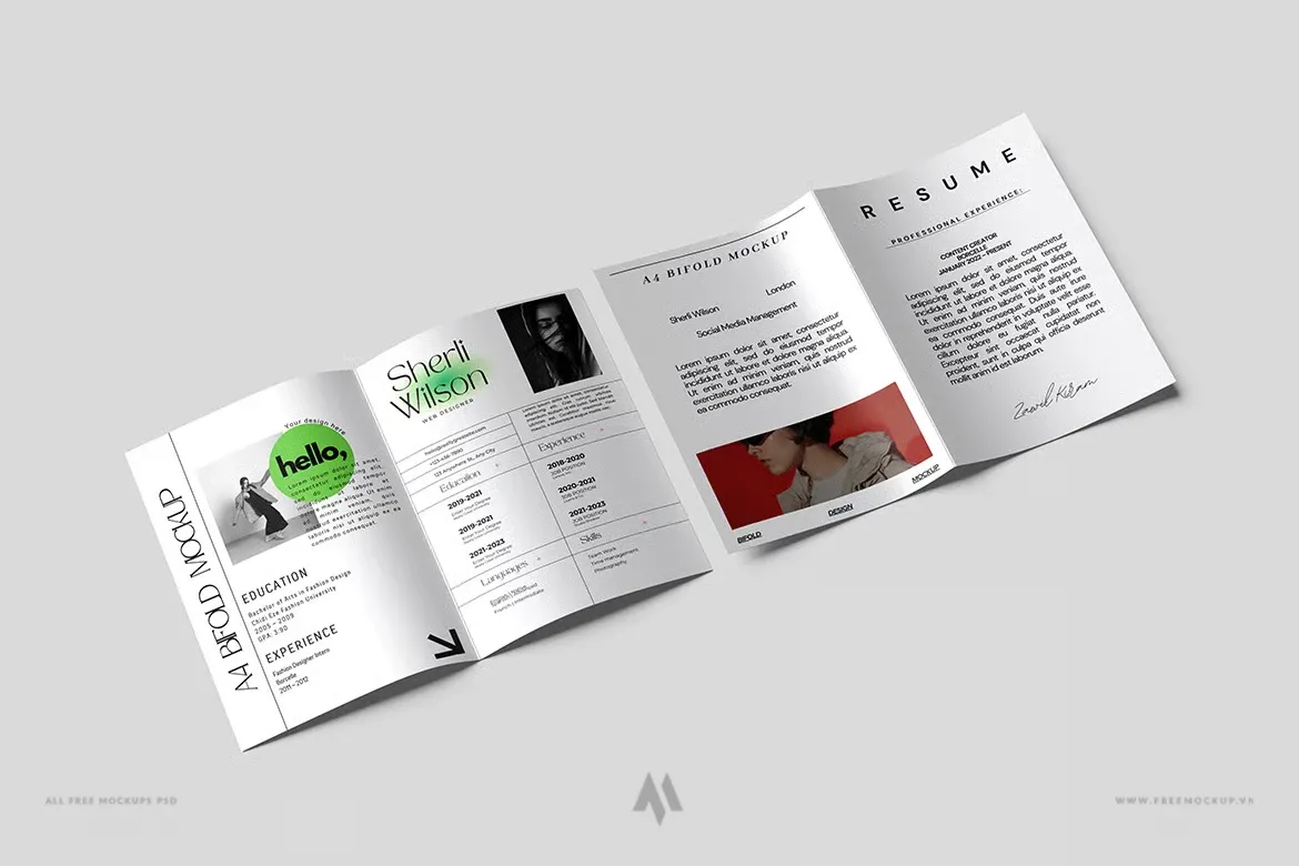 Mockup tờ rơi gấp đôi A4 miễn phí PSD