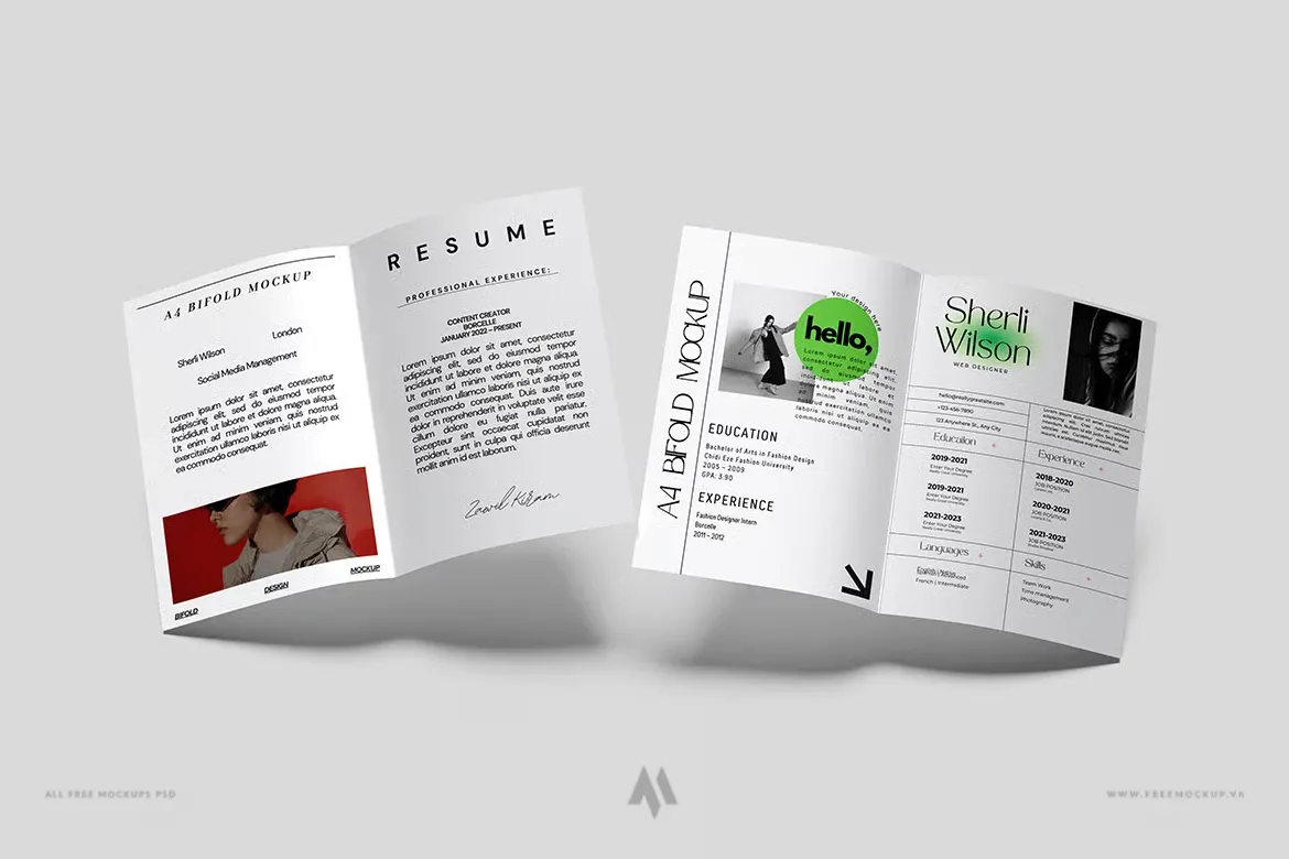 Mockup tờ rơi gấp đôi A4 miễn phí PSD