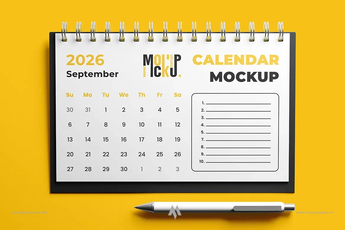 Mockup lịch ngang để bàn PSD