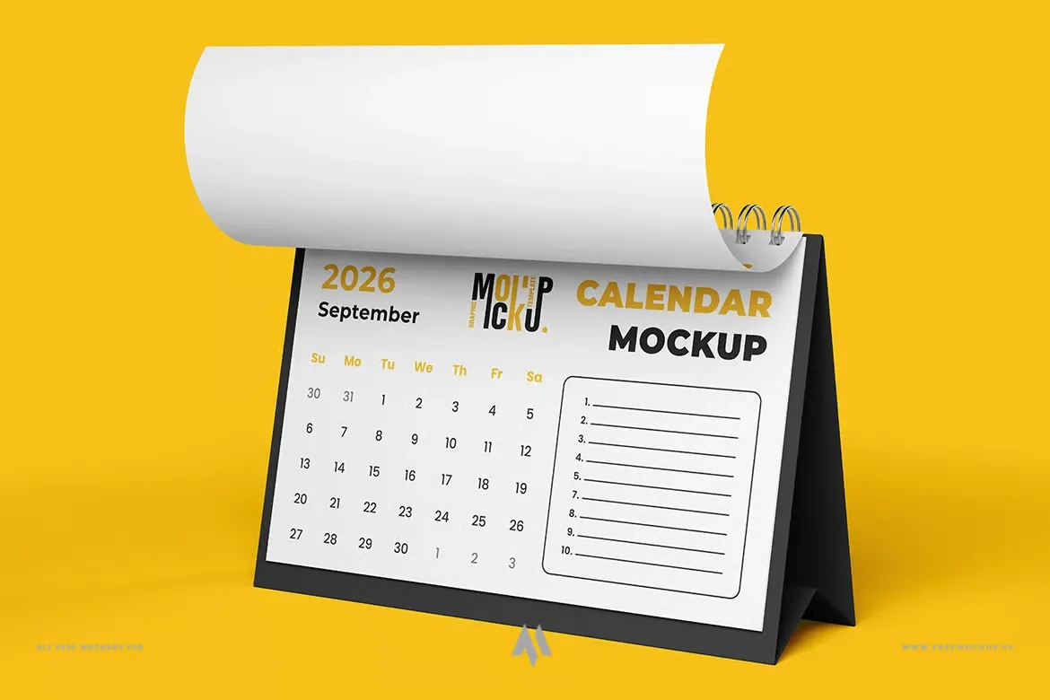 Mockup lịch ngang để bàn PSD
