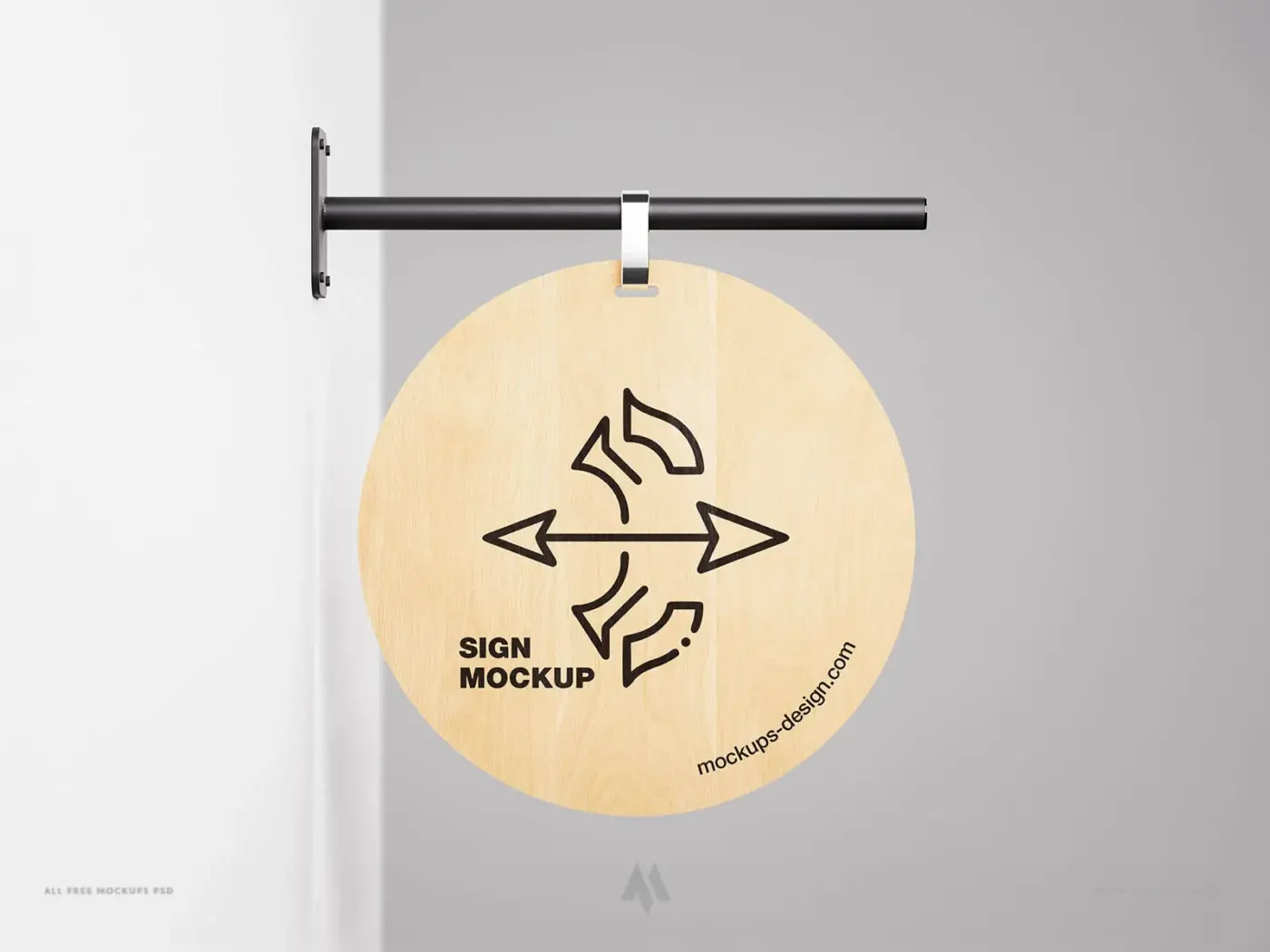 Mockup biển vẫy hình tròn bằng gỗ