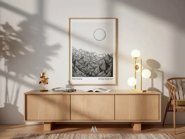 Mockup tranh treo tường khung gỗ