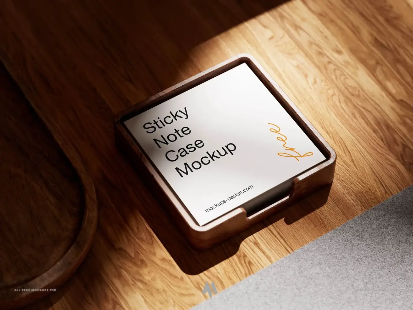 Mockup hộp đựng giấy nhớ bằng gỗ