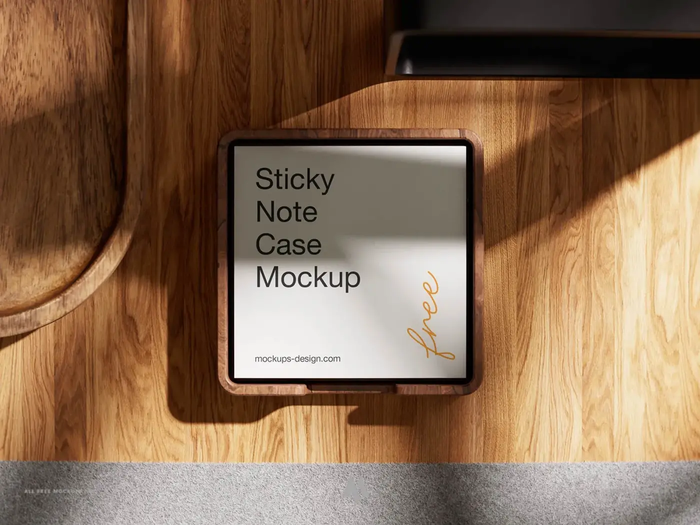 Mockup hộp đựng giấy nhớ bằng gỗ