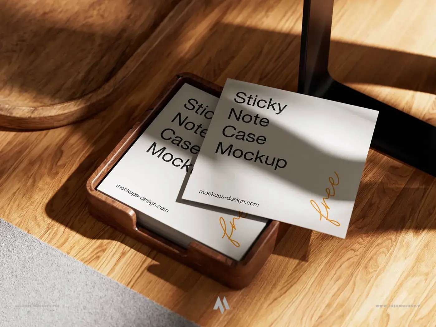 Mockup hộp đựng giấy nhớ bằng gỗ