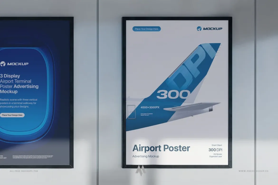 Mockup 3 poster trên tường